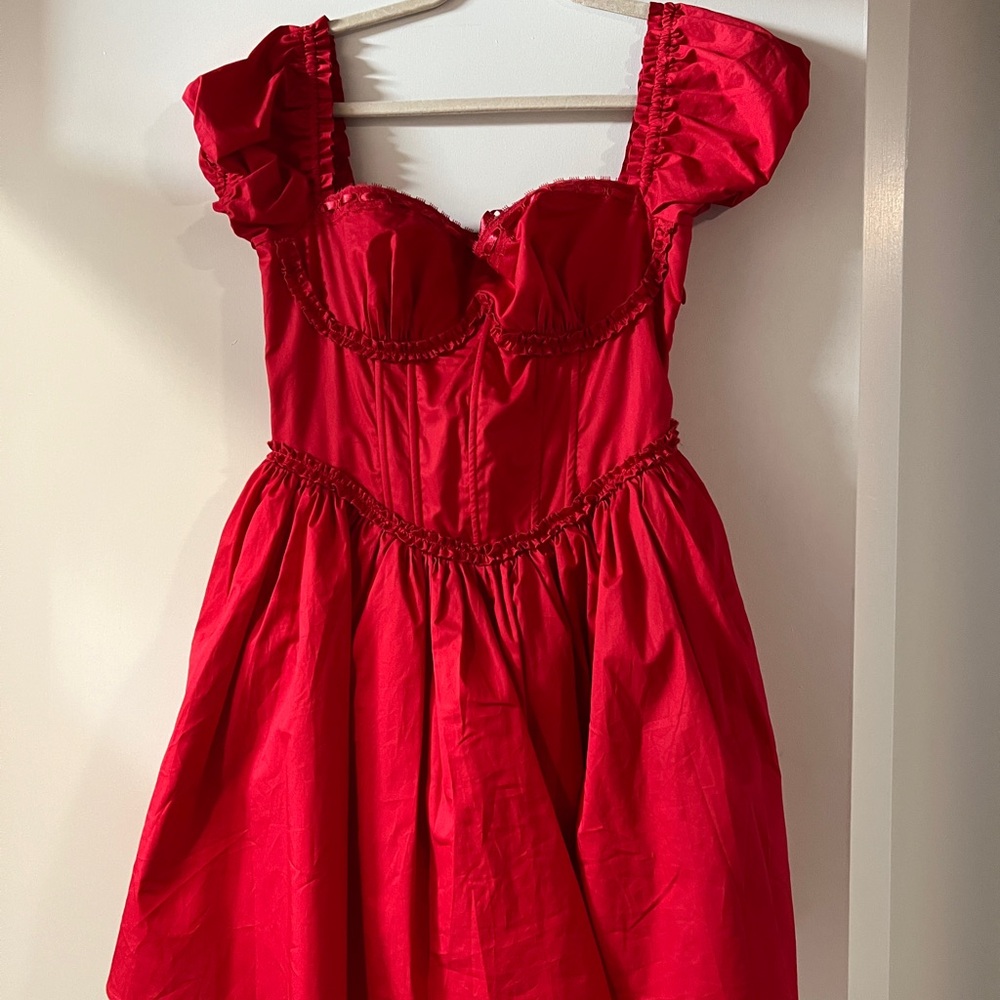 Sweet Corset Red Mini Dress with Puff Sleeves - Picture 3 of 7